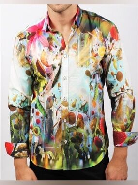 Austere Eight X Abstract Button Down Dress Shirt Size XXL Robert Graham